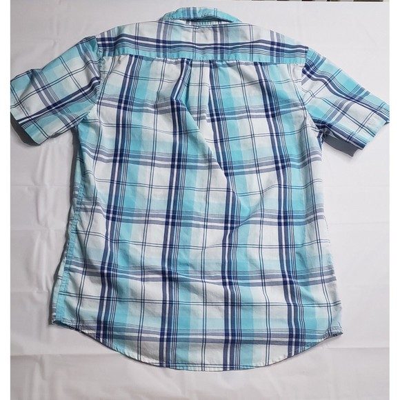 Men's US Polo Association Short Sleeve Blue Plaid Button Up Pink Horse Size Med - Picture 2 of 6